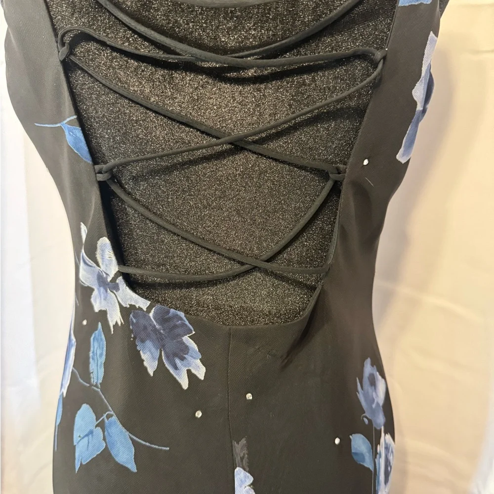 Vtg Y2K Betsy & Adam Black Blue Floral Prom Gown | 14 | Ethereal Fairy - Picture 2 of 12
